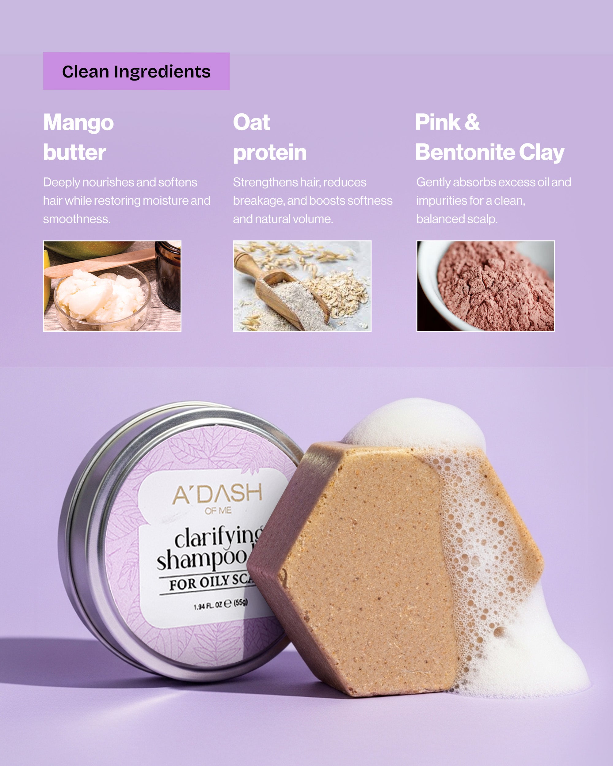 (Oily and Flaky Scalp) Clarifying Shampoo Bar, Pure Hair Mask, Conditioner