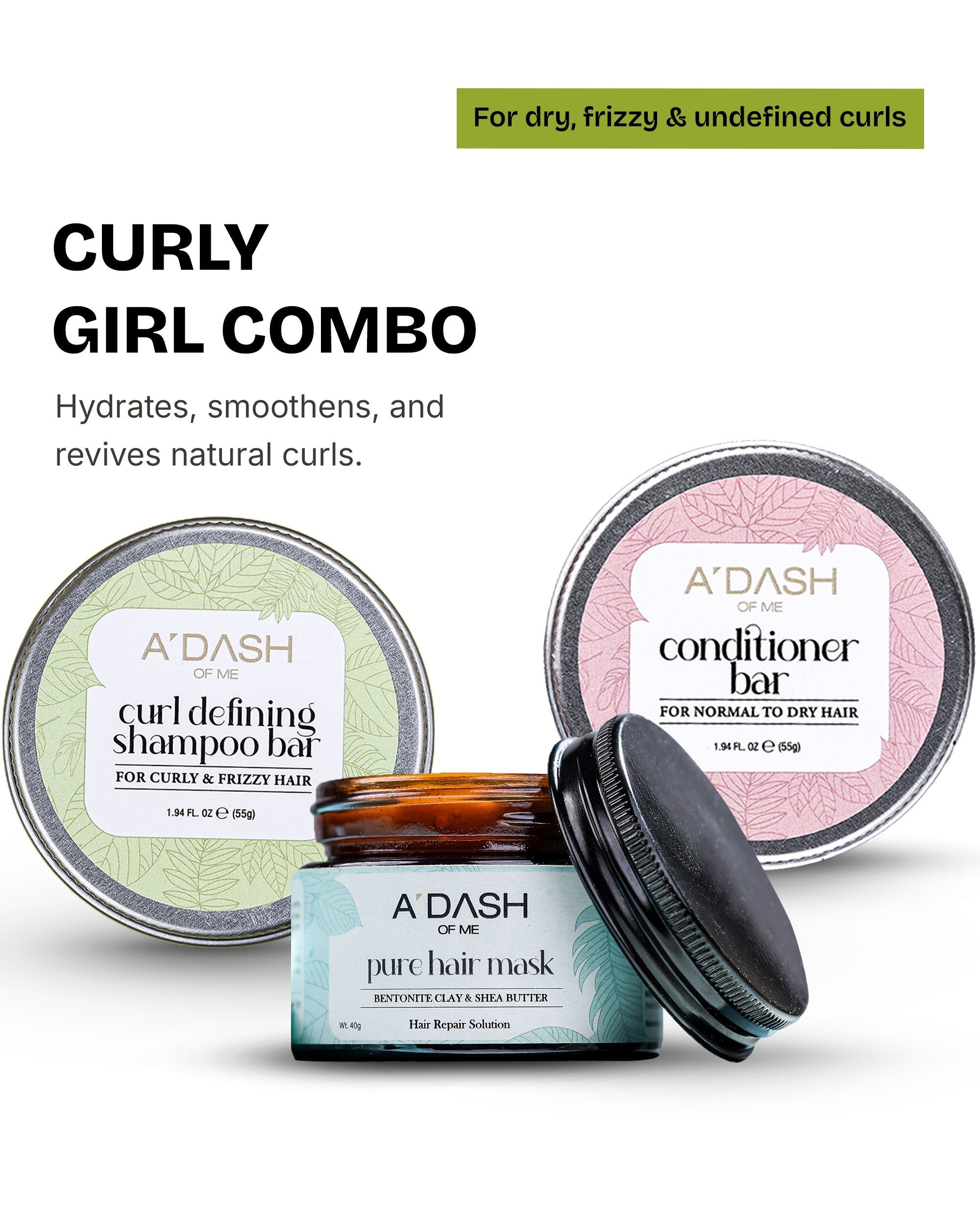 (Curly girl combo)Pure Clay Hair Mask, Curl defining shampoo Bar, Conditioner Bar