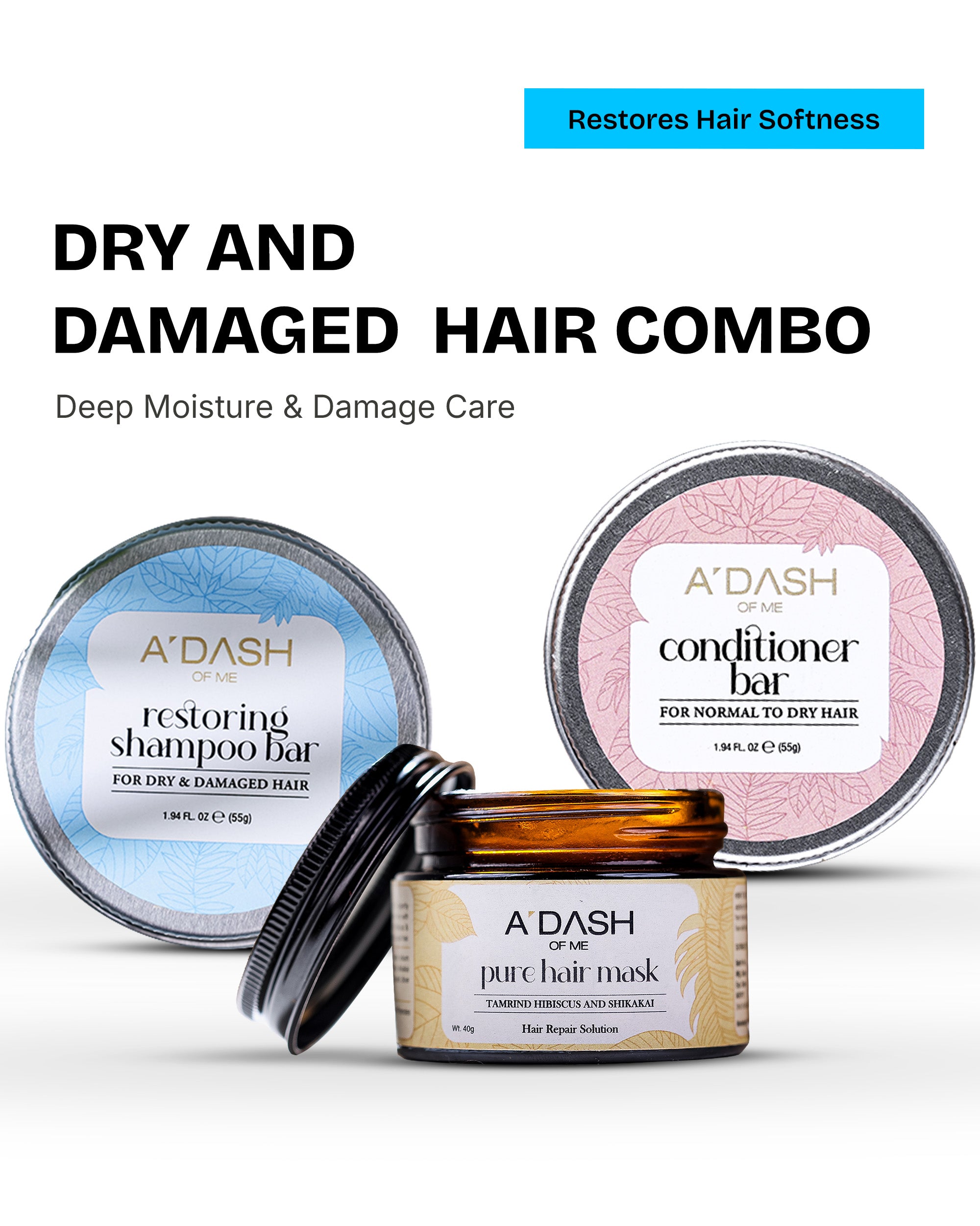 (Dry and Damaged Hair) Restoring Shampoo Bar, Hair Mask Bar, Conditioner