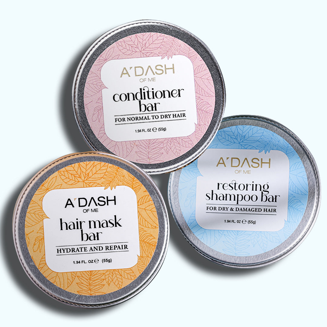 (Dry and Damaged Hair) Restoring Shampoo Bar, Hair Mask Bar, Conditioner