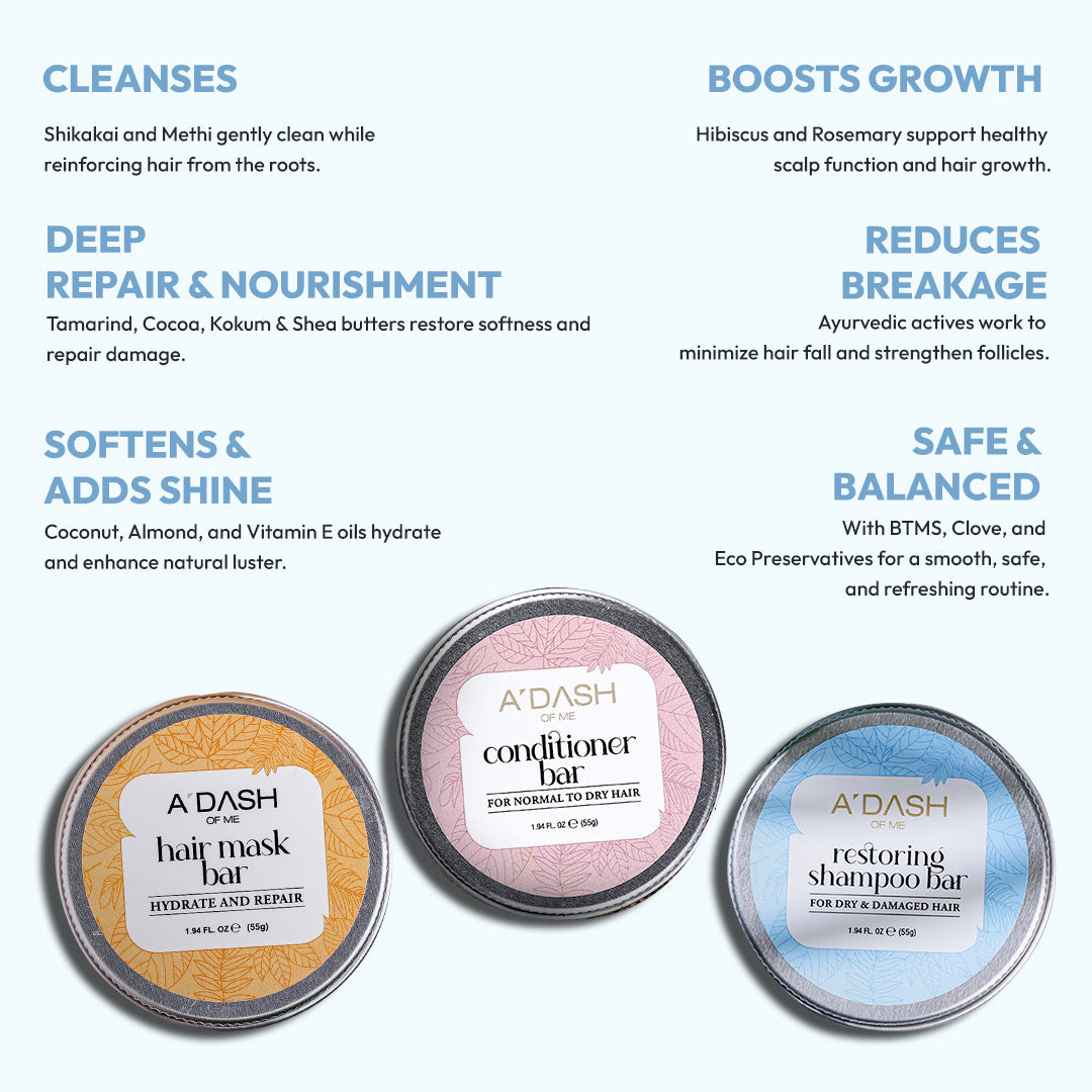 (Dry and Damaged Hair) Restoring Shampoo Bar, Hair Mask Bar, Conditioner