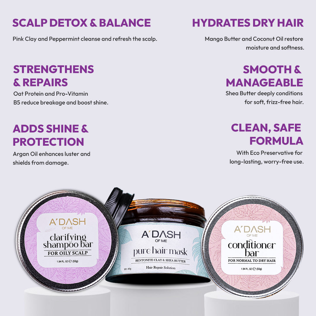 (⁠Oily and Flaky Scalp) Clarifying Shampoo Bar, Pure Hair Mask, Conditioner