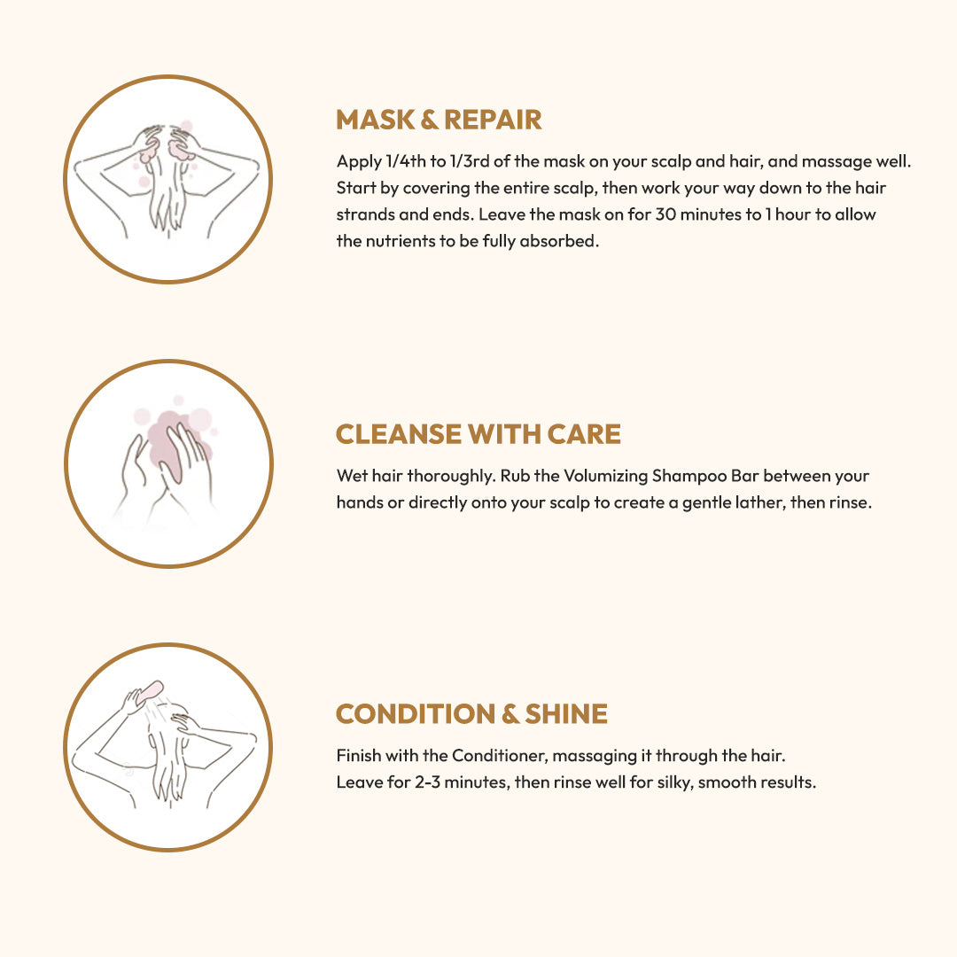 (Hair Thinning + Hair Fall) Volumizing Shampoo Bar, Pure Tamarind Hair Mask, Conditioner