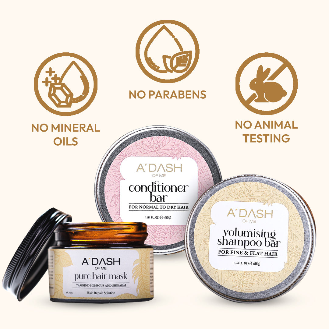(Hair Thinning + Hair Fall) Volumizing Shampoo Bar, Pure Tamarind Hair Mask, Conditioner