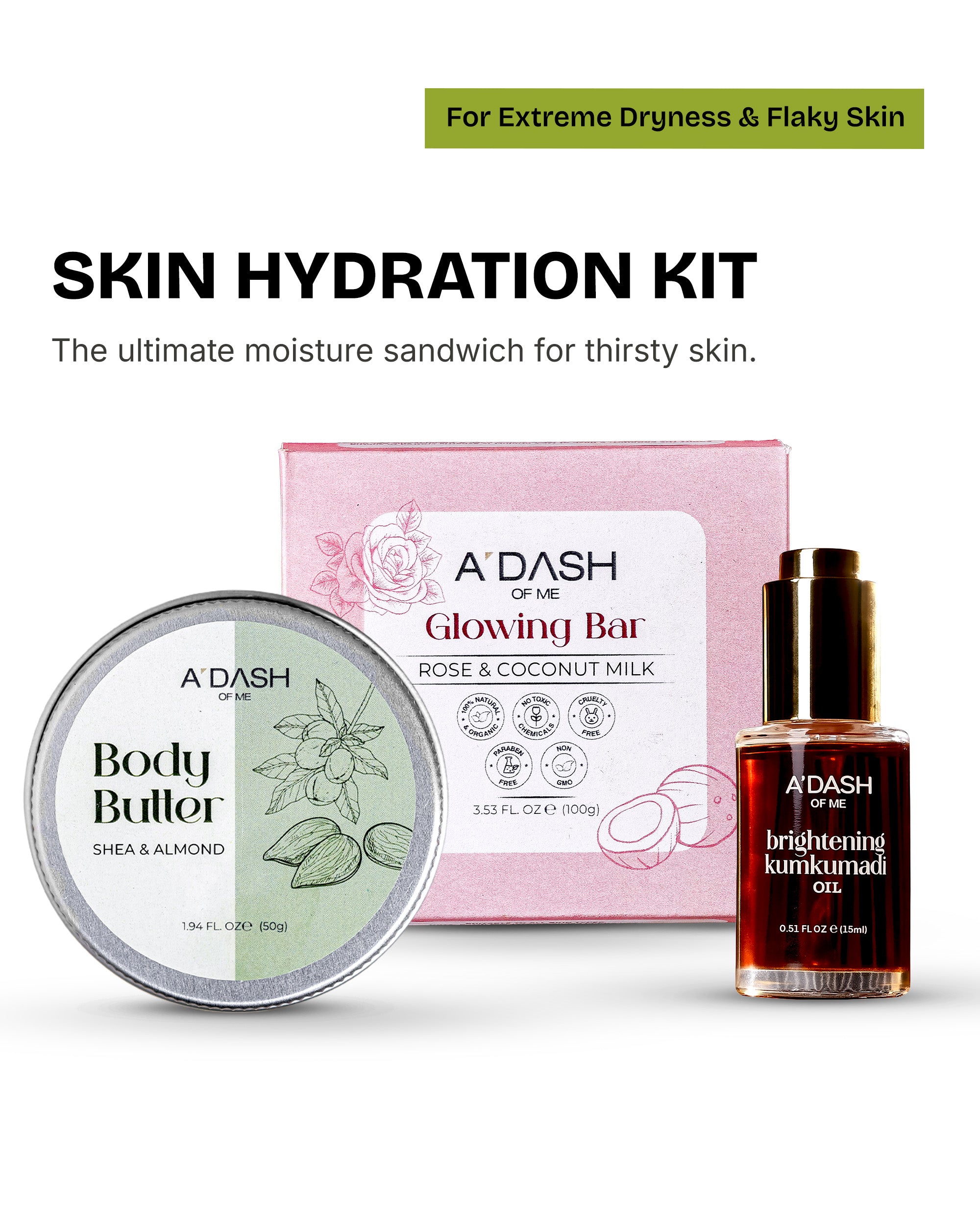 Skin Hydration Kit(Glowing Soap Bar, Body Butter, Kumkumadi Oil)
