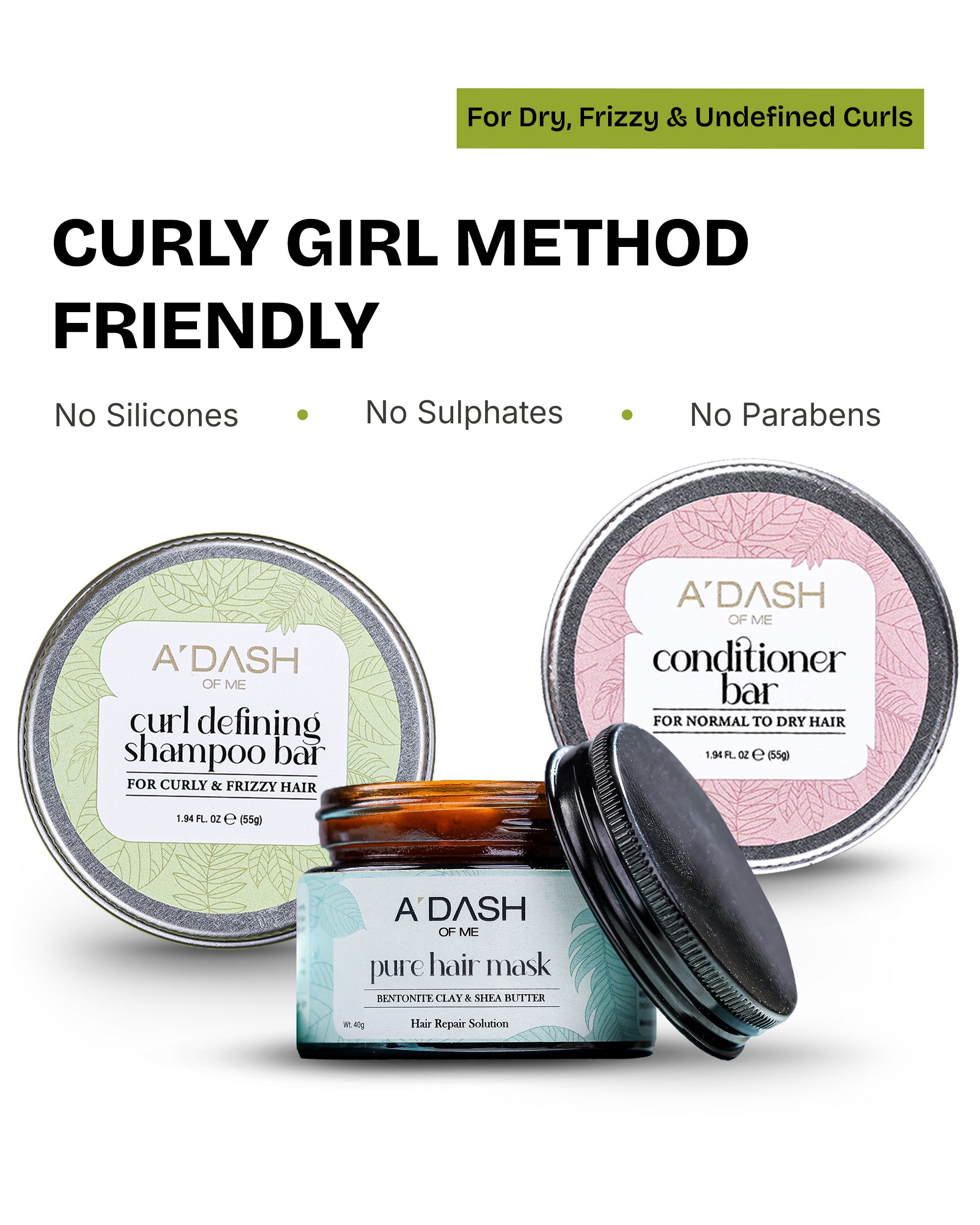 (Curly girl combo)Pure Clay Hair Mask, Curl defining shampoo Bar, Conditioner Bar