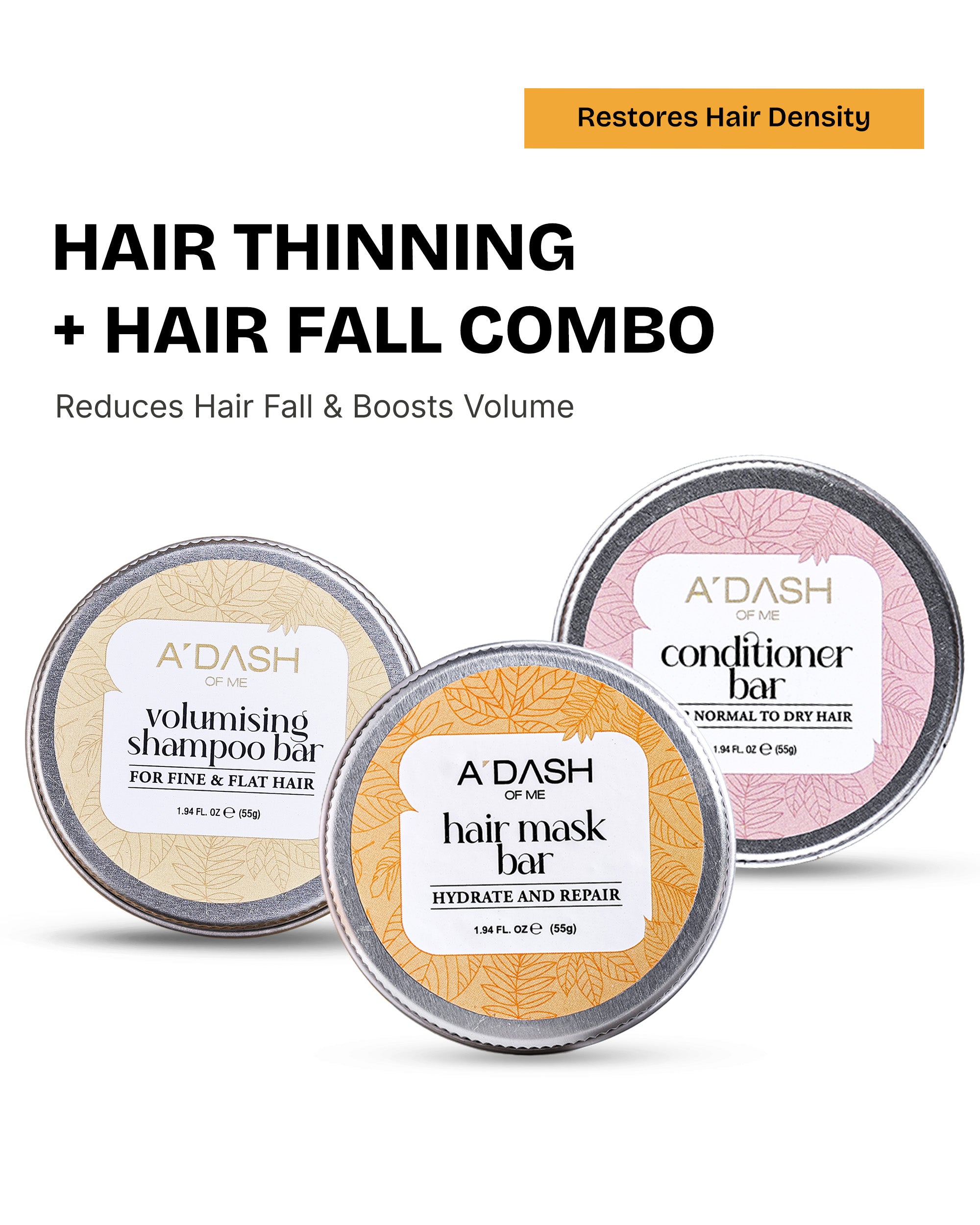 (Hair Thinning + Hair Fall) Volumizing Shampoo Bar, Hair Mask Bar, Conditioner Bar